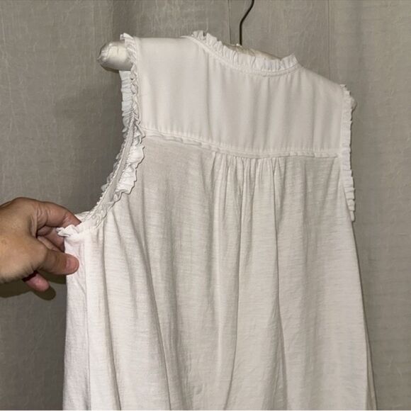 Meadow Rue x Anthro L White Cotton Blend Ruffled Neck Sleeveless Shell Tank - Picture 11 of 11
